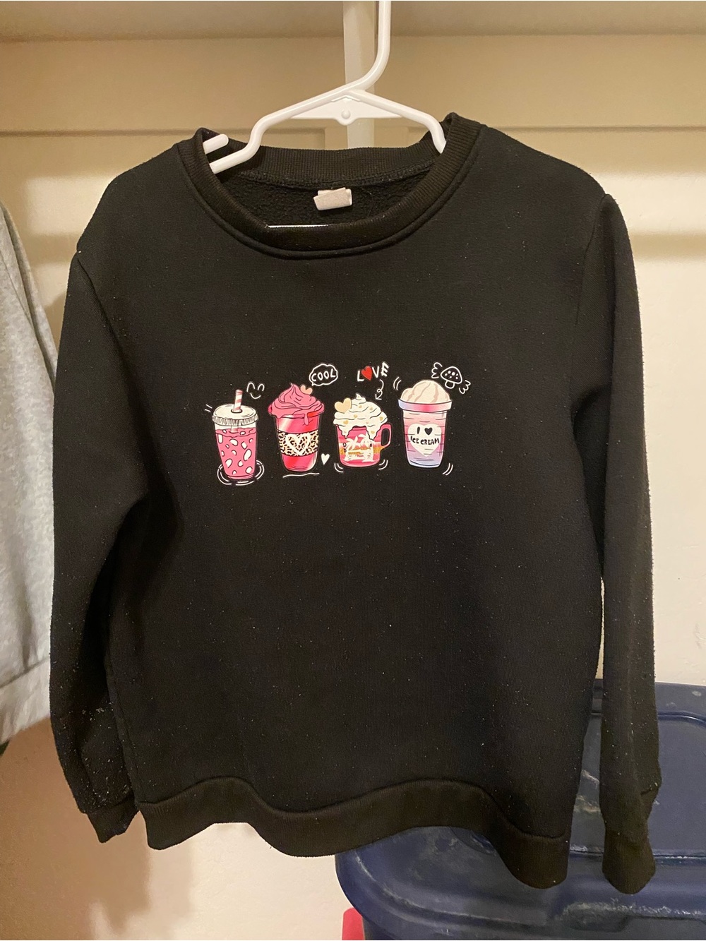 SHEIN Black Kids Sweatshirt with Pink & White Drink Graphic